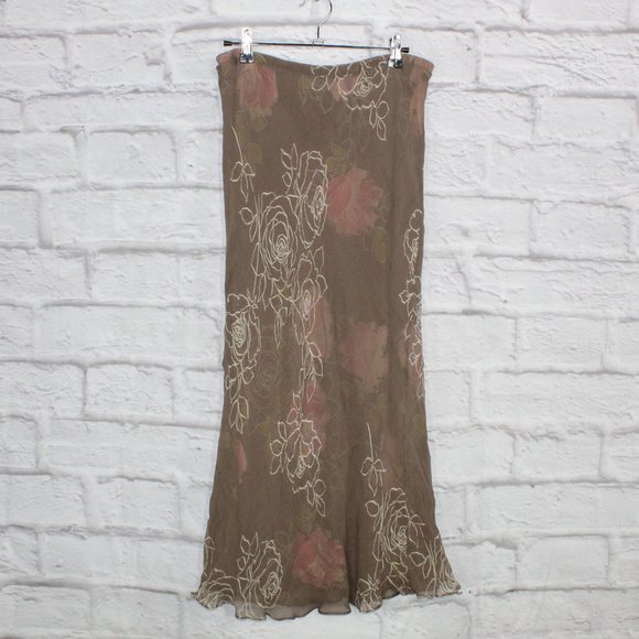 Vintage! Adriana Papell Brown Silk Elastic Waist Lined Skirt Size 10 - Picture 4 of 8